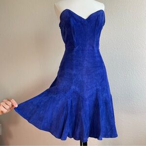 Hugo Buscati Royal Blue Suede Strapless Dress